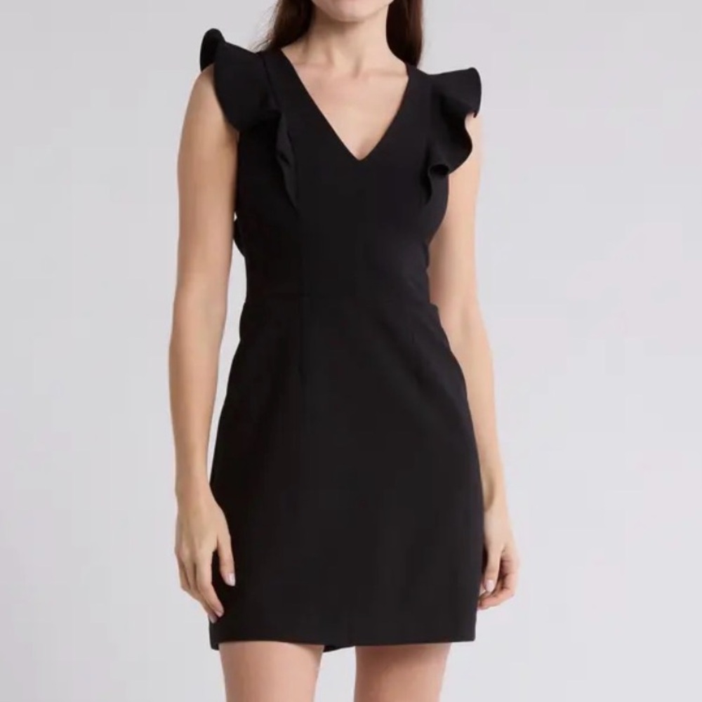 French Connection Black Ruffle-Front Mini Dress